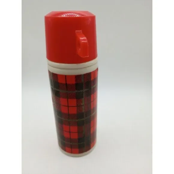Vintage~Avon "Plaid THERMOS Decanter Bottle- Wild Country After Shave" 3 Oz Full - Picture 1 of 4